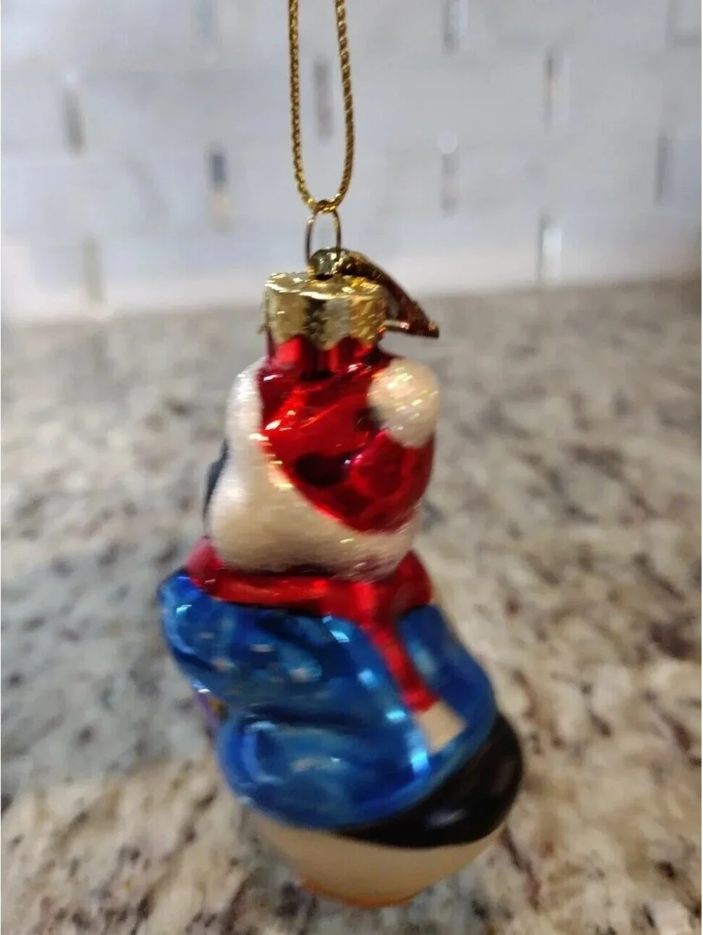 Vintage Penguin with Gift blown glass Christmas Ornament, 3